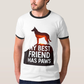 「私の親友は肉球がある" - 日没の犬のシルエットR Tシャツ