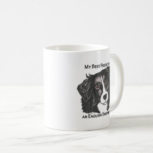 私の親友は黒い及び白人の英国の羊飼いです コーヒーマグカップ (正面右)