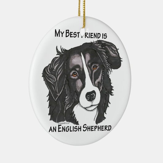 私の親友は黒い及び白人の英国の羊飼いです セラミックオーナメント (右)