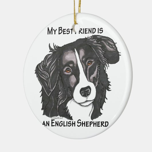 私の親友は黒い及び白人の英国の羊飼いです セラミックオーナメント (左)