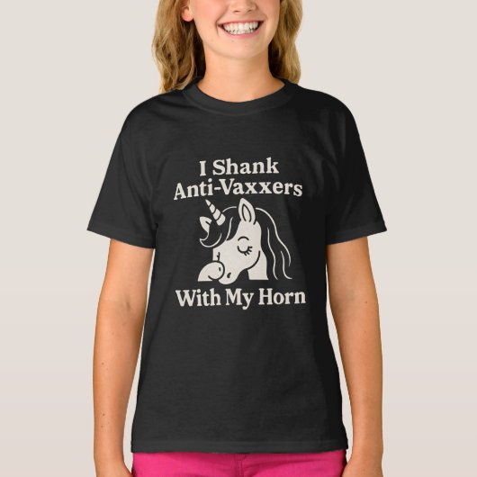 私の角でワクチン反対派を刺す Tシャツ (正面)