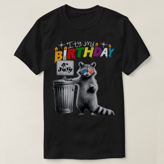 私の誕生日おもしろいアライグマ4th July Glasses Grap Tシャツ (デザイン正面)