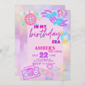 私の誕生日でエラピンクパープルネオン誕生日 招待状 (正面/裏面)