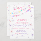 私の誕生日でエラピンクパープルパステル誕生日 招待状 (正面/裏面)