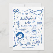 私の誕生日でエラブルーレトロ誕生日 招待状 (正面)