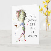 私の誕生日でワインもしだ! カード (黄色い花)