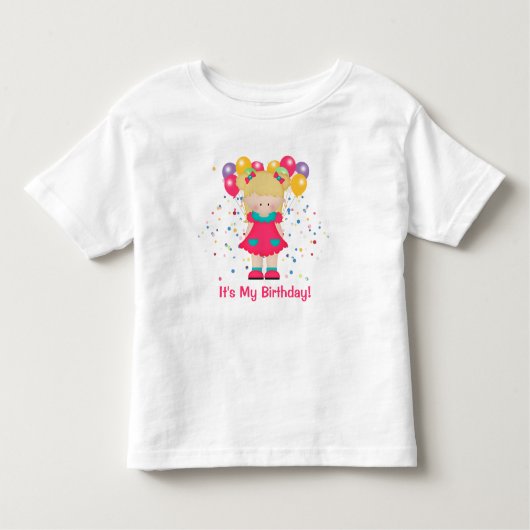 私の誕生日で風船かわいい女の子 トドラーTシャツ (正面)
