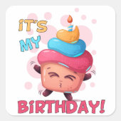 私の誕生日のカップケーキ スクエアシール (正面)