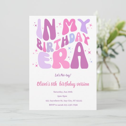 私の誕生日の招待ピンクの誕生日招待状 招待状 (スタンド正面)