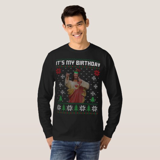 私の誕生日の醜いクリスマスセーター Tシャツ (正面フル)