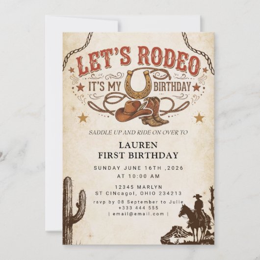 私の誕生日をロデオでお祝いしよう 招待状 (正面)