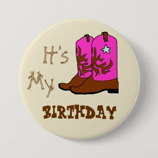 私の誕生日ウエスタンブーツのボタン 缶バッジ (正面)