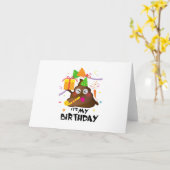 私の誕生日ウンチ絵文字キッズガールパーティー カード (黄色い花)