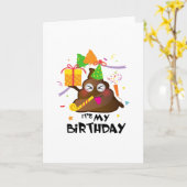 私の誕生日ウンチ絵文字キッズガールパーティー カード (黄色い花)