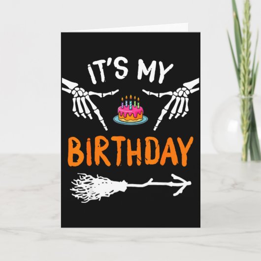 私の誕生日スケルトン ハッピーハロウィン 誕生日 カード (正面)