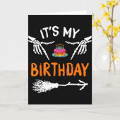 私の誕生日スケルトン ハッピーハロウィン 誕生日 カード (黄色い花)