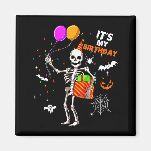 私の誕生日スケルトン ハッピーハロウィン 誕生日 マグネット (正面)