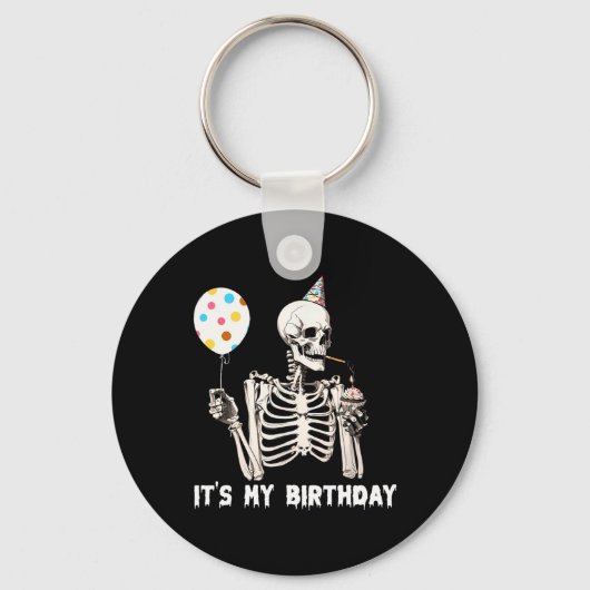 私の誕生日ハロウィーンスケルトンおもしろい誕生日 キーホルダー (正面)