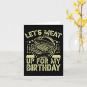 私の誕生日バーベキュー・パーティーで肉を食べよう カード (黄色い花)