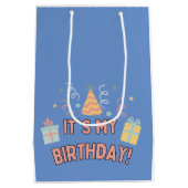 私の誕生日パーティー帽子ギフトお祝い ミディアムペーパーバッグ (裏面)