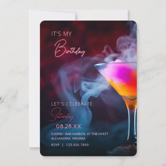 私の誕生日レッツカクテル祝招待状 招待状 (正面)