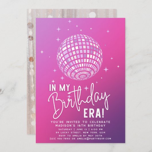 私の誕生日時代、時代パーティー、時代パーティー写真 招待状 (正面/裏面)