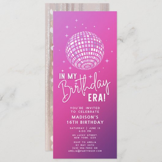 私の誕生日時代、時代パーティー、時代パーティー写真 招待状 (正面/裏面)