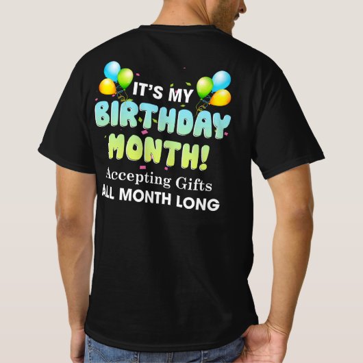 私の誕生日月がプレゼントを毎月受け取る Tシャツ (裏面)