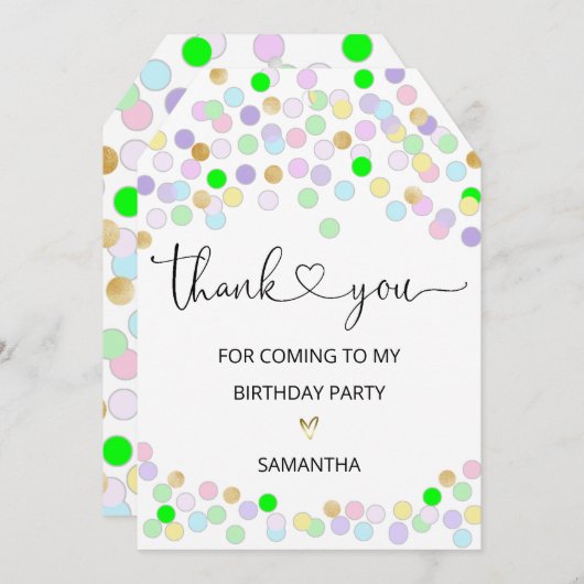 私の誕生日来パーティーありがとう サンキューカード (正面/裏面)