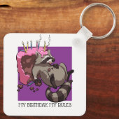 私の誕生日私のルールケーキ食べ物のラクーン漫画 キーホルダー (裏面)