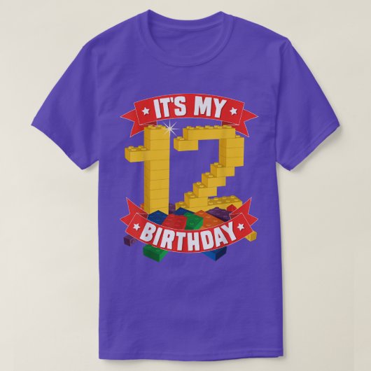 私の誕生日12歳ブロック建物少年 Tシャツ (デザイン正面)