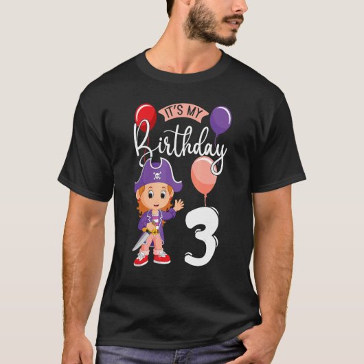 私の誕生日3海賊パーティーをテーマにした海賊バット Tシャツ (正面)