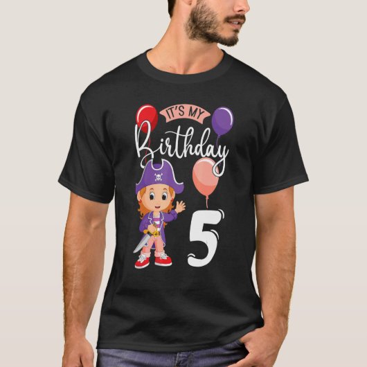 私の誕生日5海賊パーティーをテーマにした海賊バット Tシャツ (正面)