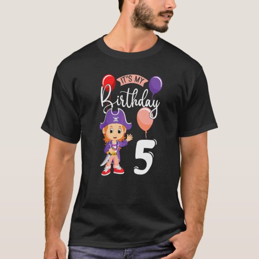 私の誕生日5海賊パーティーをテーマにした海賊バット Tシャツ (正面)