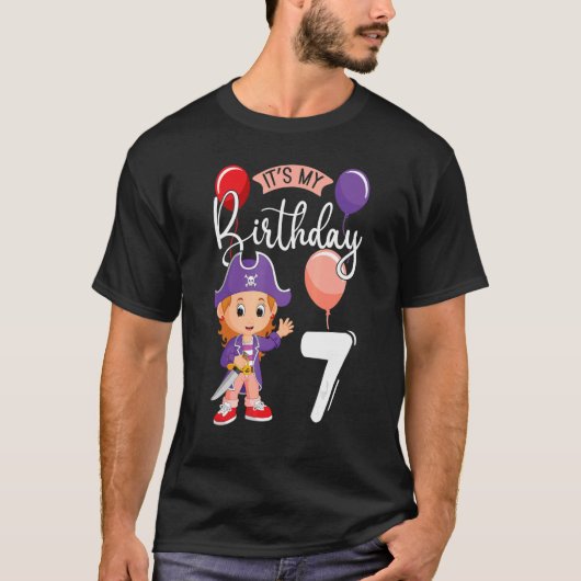 私の誕生日7海賊パーティーをテーマにした海賊バット Tシャツ (正面)