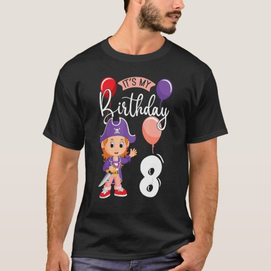 私の誕生日8海賊パーティーをテーマにした海賊バット Tシャツ (正面)