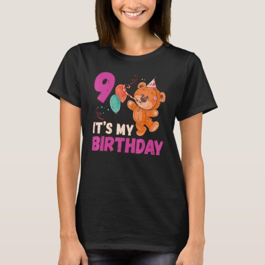 私の誕生日9テディベア誕生日ガール9年 Tシャツ (正面)