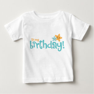 「私の誕生日」かわいいヒトデの子ども ベビーTシャツ