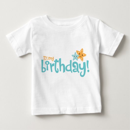 「私の誕生日」かわいいヒトデの子ども ベビーTシャツ (正面)