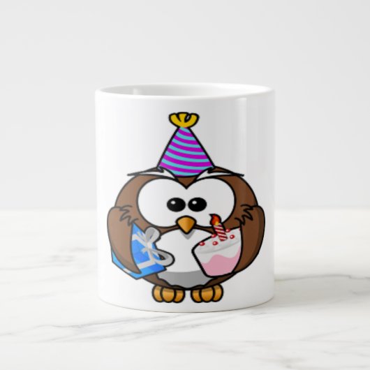 「私の誕生日」フクロウ ジャンボコーヒーマグカップ (正面)