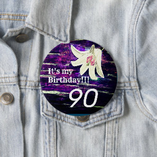 私の誕生日!!フラワー90th誕生日10 cmルーン 缶バッジ