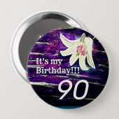 私の誕生日!!フラワー90th誕生日10 cmルーン 缶バッジ (正面&裏面)