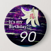 私の誕生日!!フラワー90th誕生日10 cmルーン 缶バッジ (正面)