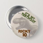 私の誕生日Tレックス恐竜 缶バッジ (正面&裏面)