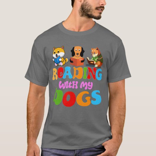 私の読犬とおもしろい犬ブックラバーファミリーv tシャツ (正面)