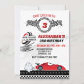 私の赤いレースカー子供の誕生日をキャッチできない 招待状 (正面)