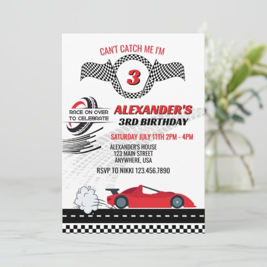 私の赤いレースカー子供の誕生日をキャッチできない 招待状 (スタンド正面)