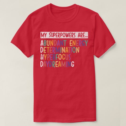 私の超大国はADHD戦士がニューロダイバーを抱擁 Tシャツ (デザイン正面)