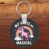 私の農場は魔法のユニコーンおもしろい虹だ キーホルダー (正面)