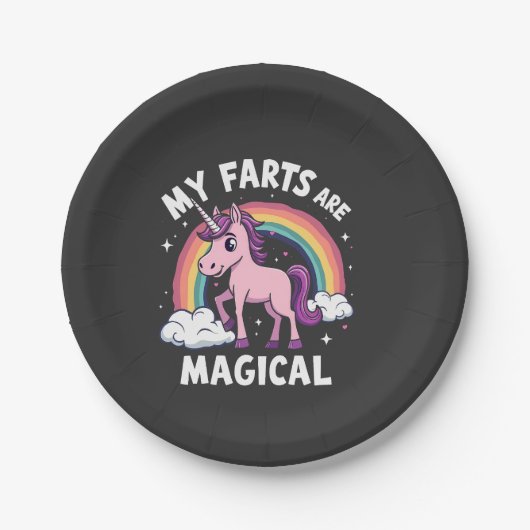 私の農場は魔法のユニコーンおもしろい虹だ ペーパープレート (正面)